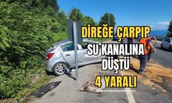 Zonguldak'ta refüjdeki direğe çarpan otomobil su kanalına düştü: 4 yaralı