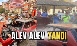 Araç cadde ortasında alev alev yandı