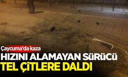 Çaycuma'da hızını alamayan otomobil tel çitlere zarar verdi