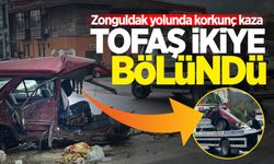 Zonguldak yolunda korkunç kaza: Tofaş ikiye bölündü! Yaralılar var...