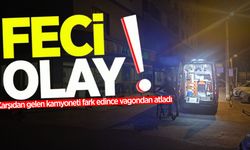 Karşıdan gelen kamyoneti fark edince vagondan atladı!