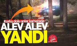 Park halindeki otomobil alev alev yandı