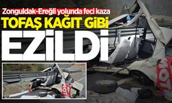 Zonguldak-Ereğli yolunda feci kaza: Tofaş kağıt gibi ezildi!