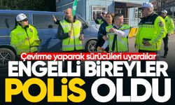 Engelli bireyler trafik görevlisi oldu, sürücüleri uyardı