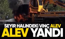 Seyir halindeki vinç alev alev yandı