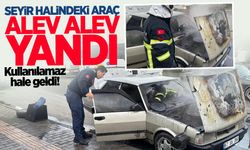 Seyir halindeki araç alev alev yandı