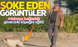 Şok eden görüntüler: Olta misinaya bağladığı güvercinle köpeğini eğitti!