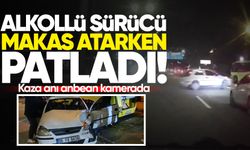 Alkollü ve ehliyetsiz sürücünün makas atıp kaza yaptığı anlar kamerada