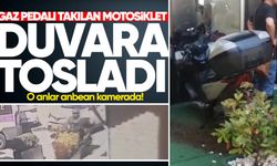 Gaz pedalı takılan motosiklet işyerinin duvarına tosladı: 1 yaralı
