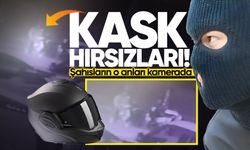 Motosiklet kaskı çalan şahısların o anları kamerada