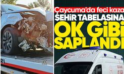 Çaycuma'da feci kaza: Şehir tabelasına ok gibi saplandı!
