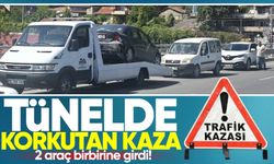 Tünelde kaza: 2 araç birbirine girdi!