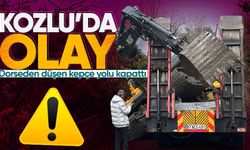 Kozlu’da olay: Dorseden düşen kepçe yolu kapattı