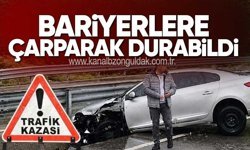 Kontrolden çıkan otomobil bariyerlere çarptı