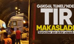 Gökgöl Tüneli'nde tır makasladı! Sürücüler zor anlar yaşadı