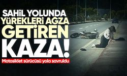 Kozlu sahil yolunda korkutan kaza! Motosiklet sürücüsü yola savruldu