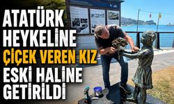 Bu defa çalınmasın: Atatürk’e çiçek veren kız heykeli tamir edildi
