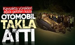 Kavşakta yürekleri ağza getiren kaza: Otomobil takla attı