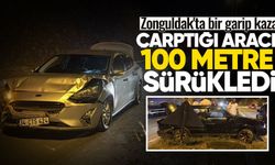 Zonguldak'ta bir garip kaza: Çarptığı aracı 100 metre sürükledi!