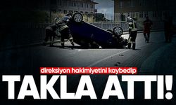 Direksiyon hakimiyetini kaybeden otomobil takla attı