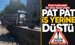 Park halindeki iki araç kaza yaptı: Pat Pat iş yerine düştü