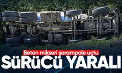 Beton mikseri şarampole uçtu: Sürücü yaralandı