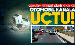 Kilimli sahil yolunda korkunç kaza: Otomobil kanala uçtu