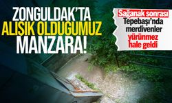 Tepebaşı’nda sağanak sonrası merdivenler yürünmez hale geldi