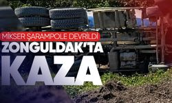 Zonguldak'ta kaza mikser şarampole devrildi