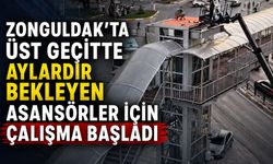 Zonguldak'ta üst geçitte aylardır bekleyen asansörler için çalışma başladı