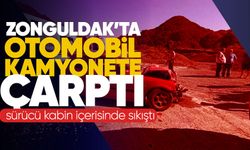 Zonguldak'ta otomobil kamyonete çarptı: Sürücü kabin içerisinde sıkıştı