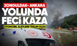 Zonguldak-Ankara yolunda otomobil takla attı: Alevlere teslim oldu