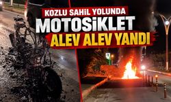 Kozlu sahil yolunda motosiklet alev alev yandı