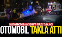Otomobil takla attı: Park halindeki 2 araca çarptı