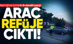 Korkutan kaza: Tıra çarpan otomobil refüje çıktı
