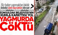 Zonguldak Belediyesi'nin kumla kapattığı yol yağmurda çöktü
