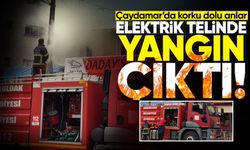 Çaydamar'da korku dolu anlar: Elektrik telinde yangın çıktı