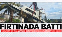 Fırtınada batan tekne vinçle çıkarıldı
