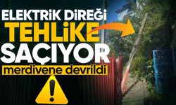 Zonguldak’ta elektrik direği merdivene devrildi
