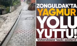 Zonguldak'ta yağmur yolu götürdü: Vatandaşlar tepki gösterdi