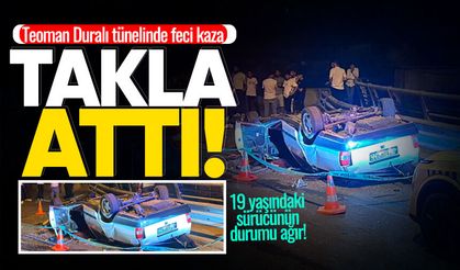 Teoman Duralı tünelinde feci kaza: Otomobil takla atıp karşı şeride geçti!