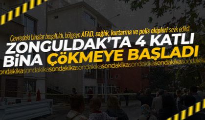 Zonguldak’ta 4 katlı bina çökmeye başladı: Çevredeki binalar boşaltıldı