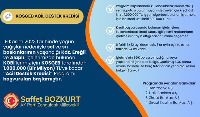 KOSGEB “Acil Destek Kredisi” Programı başvuruları başladı