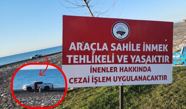 Aracıyla Kozlu sahiline girerek drift attı!