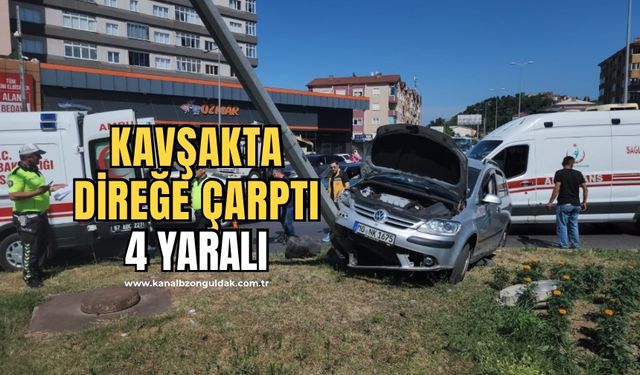 Zonguldak'ta otomobil direğe çarptı: 4 yaralı