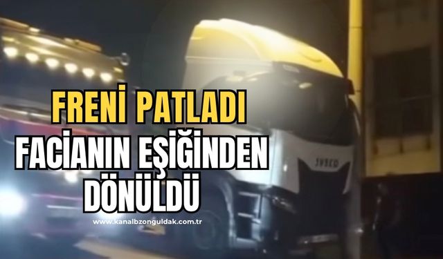 Park halindeki tırın freni boşaldı! Elektrik direğine çarpıp durdu