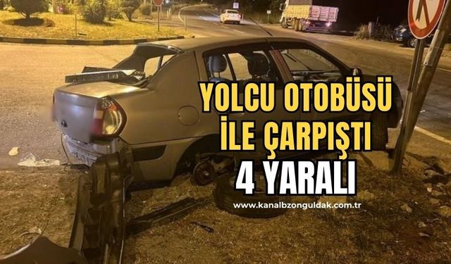 Yolcu otobüsü kavşakta otomobille çarpıştı: 4 yaralı