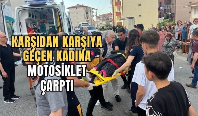 Yolun karşısına geçmeyen çalışan kadına motosiklet çarptı