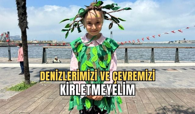 Minik öğrenci kostümüyle  çevre gününe damga vurdu