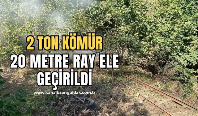 Ruhsatsız maden ocağında 2 ton kömür, 20 metre ray ele geçirildi